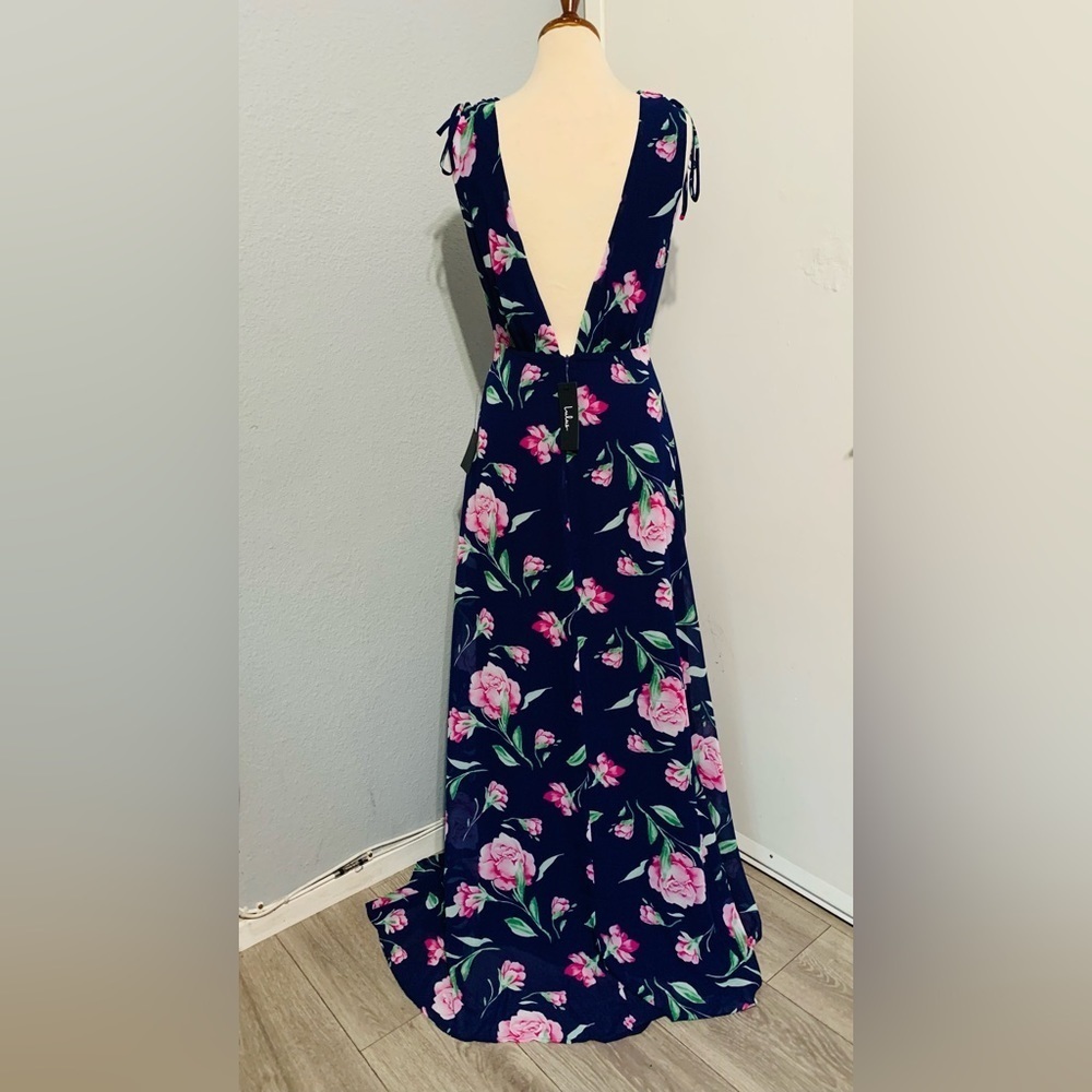 Lulu’s New V-Neck Sleeveless Navy Floral Print Maxi Prom Bridesmaid Dress Size M - Picture 9 of 16